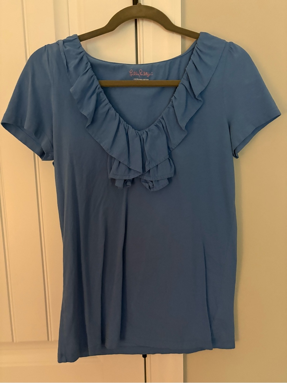 Lilly Pulitzer Periwinkle Ruffle V-Neck Short Sleeve Top Sz M Women’s